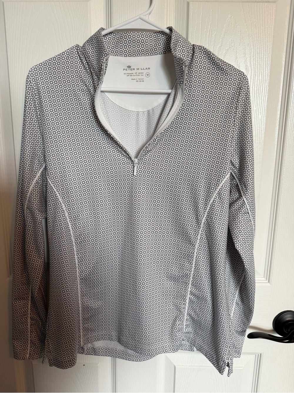 Peter Millar Light Gray Micro-Pattern Quarter-Zip Performance SPF Pullover M - Picture 2 of 5